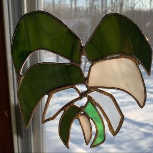 SOLD!  Monstera stained glass suncatcher